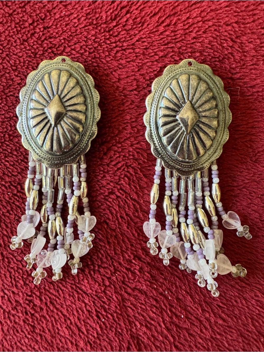 Boho Brass-Tone Beaded Fringe Earrings - Pink